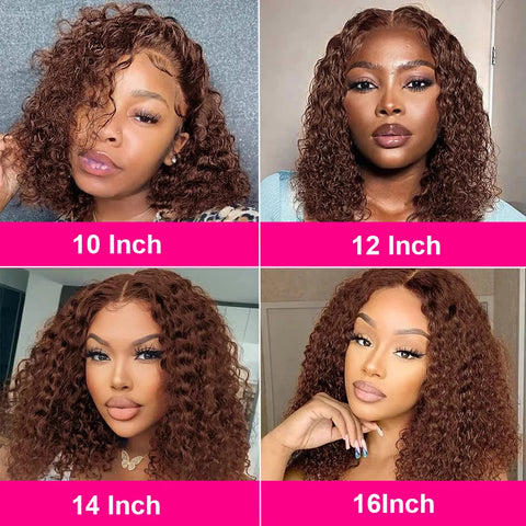 Brown kinky Curly Short Bob Wig 13x4 Bob Wigs Brazilian Water Deep Wave Human Hair Wig Preplucked For Woman Short Pixie #4 Color
