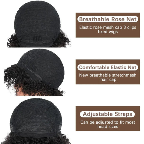 Short Curly Pixie Cut Wig with Bangs Glueless Afro Kinky Curly Brazilian Human Hair Wigs For Women Ready to Go Machine Made Wig