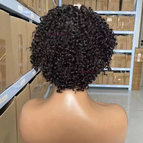 13x4 Lace Frontal Afro Curly Wig 100% Brazilian Remy Hair Wigs 6 Inch Kinky Curly Human Hair Wigs with Braids for Black Women