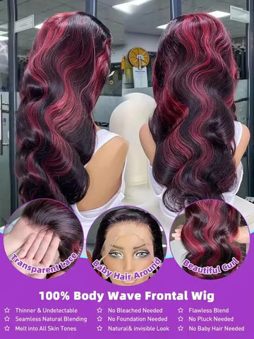 1B/99j Burgundy Highlight Lace Front Wig Brazilian Highlight Body Wave Human Hair Wigs Ombre Colored 13x6 Hd Lace Frontal Wig