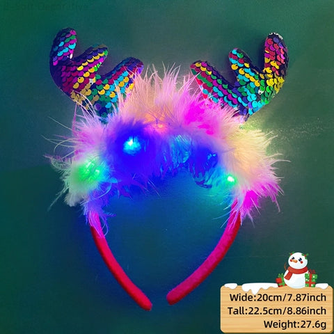 2025 Led Christmas Antler Headband Xmas Tree Hair Band with LED Lights Cosplay Headbands Party Christmas Hair Accessories