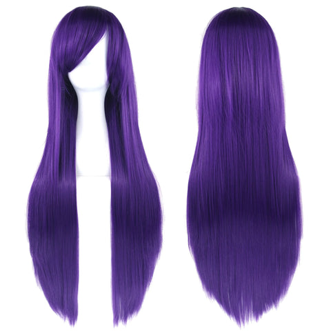 Soowee Long Synthetic Hair White Purple Cosplay Wigs Party Black Hair Straight Wig Hairpiece for Women