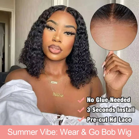 Short Curly Bob Wigs Human Hair 250% Glueless Brazilian Closure Frontal Wigs Without Glue Pre Cut Lace Wigs For Women On Sale