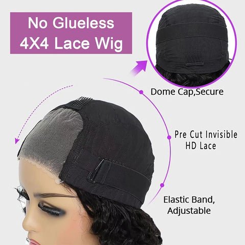 Jessenia Glueless Wig Human Hair Ready To Wear Kinky Curly Bob Wigs For Women Deep Curl Bob Wig 100% Human Hair Wigs PreCut Lace