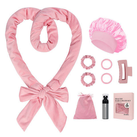 No Heat Overnight Curl Headband, 70" Soft Wave Hair Rollers for Long Hair, 9 PCS Hair Curling Rods Gift Set - Pink