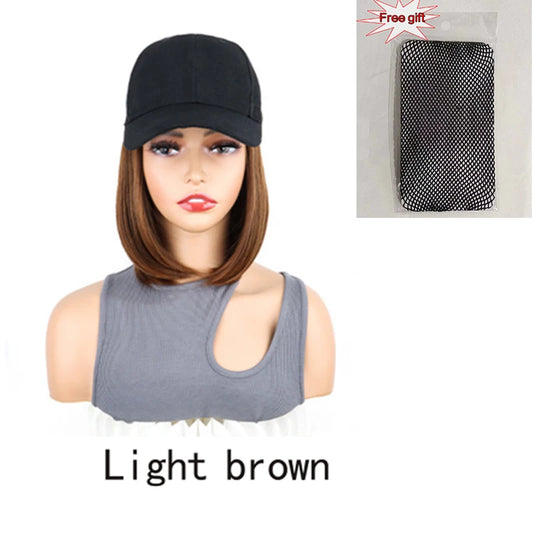 H&STAR Synthetic Short Straight Wig Heat Resistant Fiber Stylish Girls' Baseball Hat Wig with Natural  Hair Peaked Cap