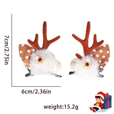 Christmas New Forest Bow Flower Pearl Antlers Hair Clip Holiday Party Dress Up Cute Hairpin Christmas Party Small Gifts Holiday