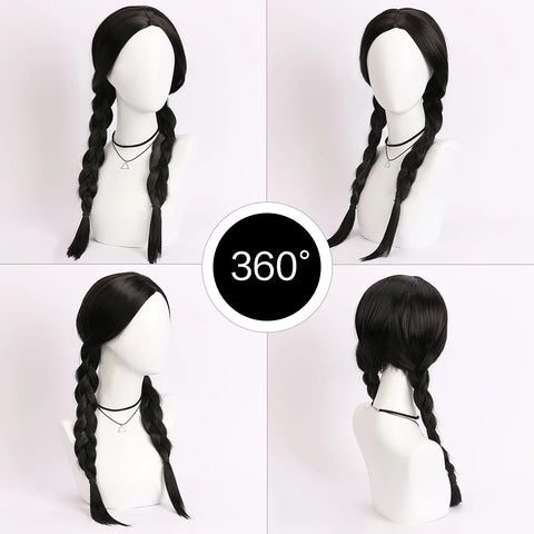 26 Inch Synthetic Black Braided Wig Hair With None Lace For Party Cosplay Daily Use Music Festival Christmas Halloween