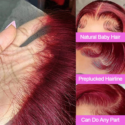 99J Burgundy colour Bob Wig Glueless 13x4 Lace Frontal Bob Wigs 100% Brazilian Human Hair Straight Short Wine Red wig of Women