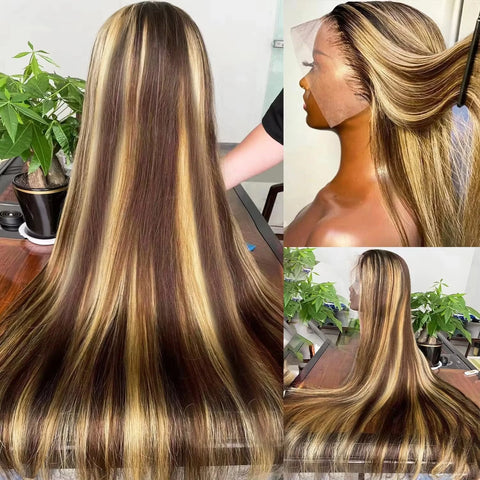 Straight Human Hair Wigs 4/27 Highlight 38 Inch Wigs Human Hair Hd Frontal 13x6 Brazilian Wigs Original 200% Density