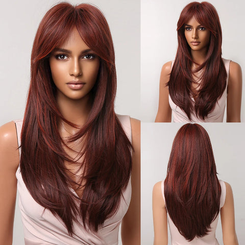 Short Straight Blonde Hair For Black Women Shoulder Length Layered Natural Hairline Synthetic Heat Resistant Wig