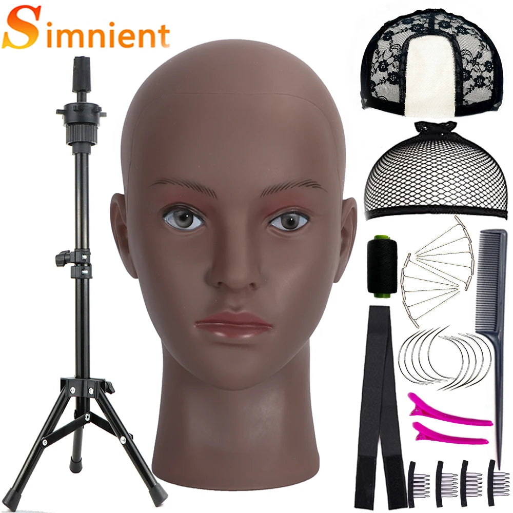 New Bald Mannequin Head With Wig Stand AdjustableTripod Support For Wigs Hair Extension Holder Wig Making Kit Tools Accessories