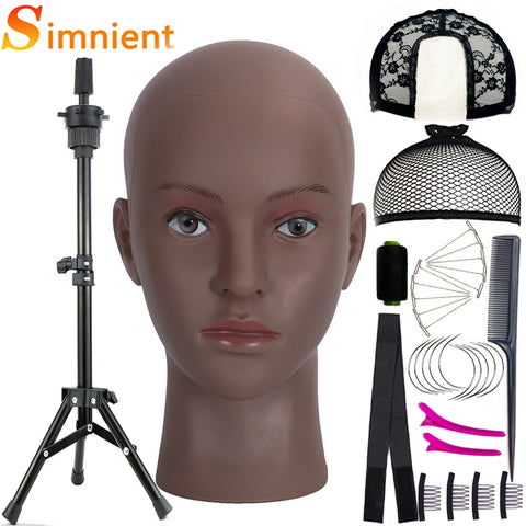 New Bald Mannequin Head With Wig Stand AdjustableTripod Support For Wigs Hair Extension Holder Wig Making Kit Tools Accessories