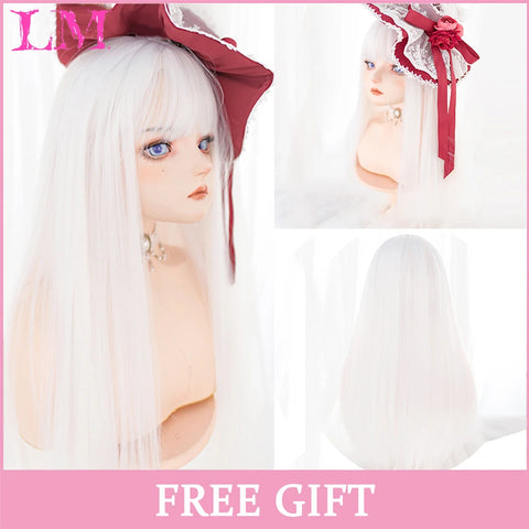 LM Synthetic Hair Long Wave Black And Pink Lolita Wigs For Women Cosplay Wig With Bangs Halloween Christmas Heat Resistant