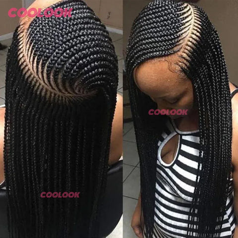 36" Synthetic Side Part Braided Wigs Heart Full Lace Front Wig Twist Box Braid Wigs With Baby Hair Knotess Lace Wig African Wig