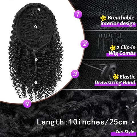 Synthetic Drawstring Curly Ponytail Extension for African Women Short Afro Kinky Ponytail Extension
