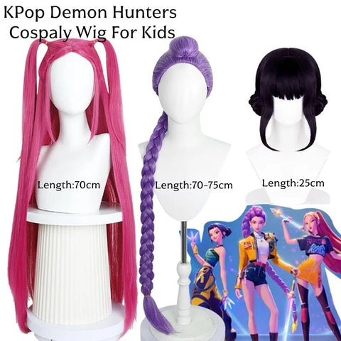 Movie Kpop Kids Girls Cosplay Wig Mira Rumi Zoey Demon Hunters Purple Black Red Long Hair Halloween Cosplay Props