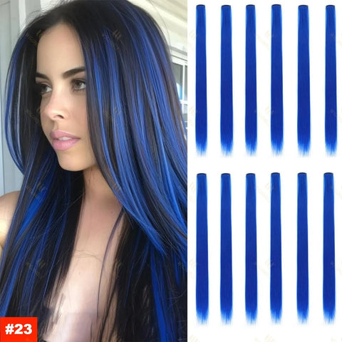 18 Color Clip Style Hair Extensions 22 Inch Color Hair Extensions High Gloss Long Straight Synthetic Wig For Children Women