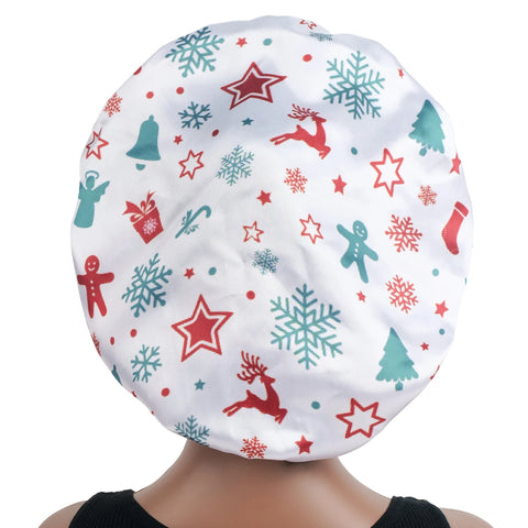 1pc Christmas Women'S Satin Sleep Cap with Elastic Wide Brim Soft Bonnet for Wigs & Hair, Comfortable Hair Cover Satin Bonnet