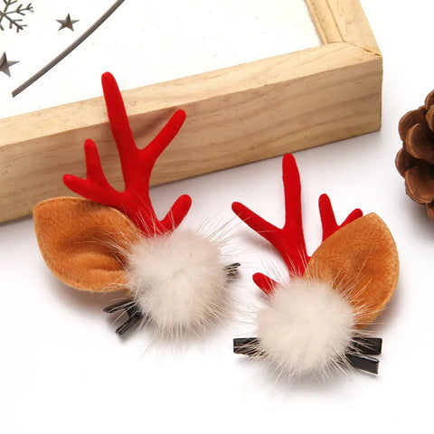2pcs Christmas Reindeer Antlers Hair Clips Cute Deer Antlers Headbands Deer Ears Hairpins Christmas Hair Accessories