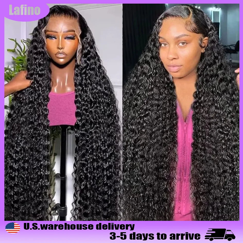 Lafino 40 Inch Deep Wave Frontal Wig 13x6 Hd Lace 13x4 Lace Front Wigs Curly Human Hair Wig Water Wave Black Wig Brazilian Hair
