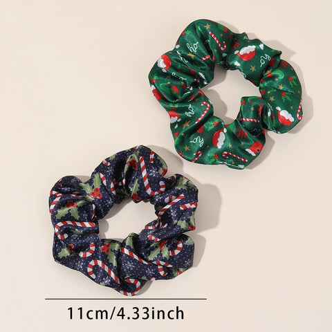 5Pcs Various Christmas Style Hair Ties Santa Hat Print Satin Scrunchies For Women Girls New Trendy Xmas Party Hair Accessories