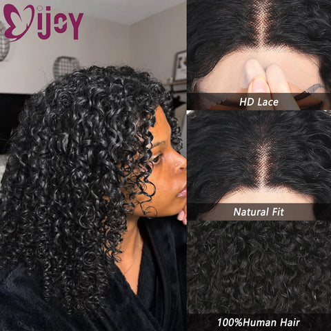 ijoy Natural Black Burmese Curly Human Hair Wig with Spiral Curls Pre Plucked 13x4 Lace Front Bob Wigs Tiny Knots