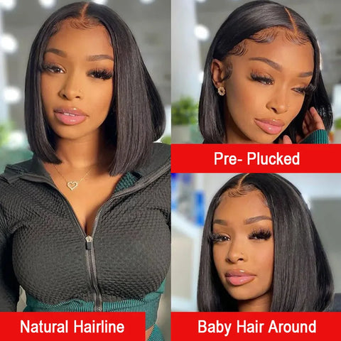 250 Density Short Bob Straight 12 14 16 18 Inch Lace Front Wig 13x6 HD Black Lace Frontal Wigs 13x4 Human Hair Natural Brazilian