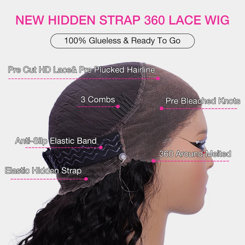 4C Edges Invisible Strap Drawstring Lace Wig Kinky Curly Deep Water 100% Human Hair Wig 30 inch 360 Full Hd Lace Glueless Wig
