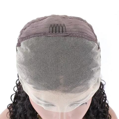 13x4 Lace Frontal Natural Black Afro Curly Human Hair with Braids for Black Women 6 Inches 100% Remy Hair Brazilian Hair Wig