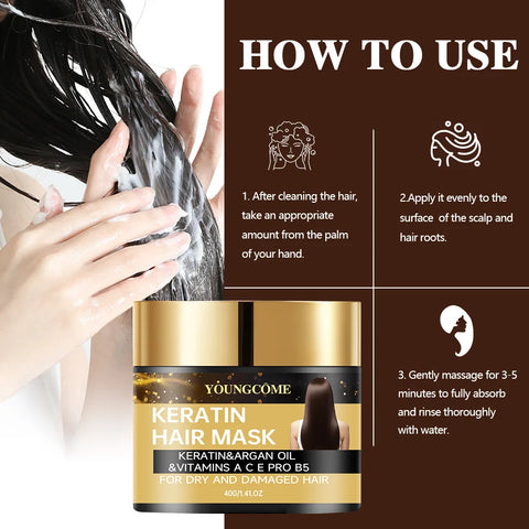 YOUNGCOME Keratin Hair Care Mask Deep Nourishing Moisturizing Repair Dry Frizz Damaged Conditioner Smoothing Long-Lasting Shine