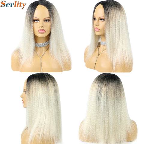 Yaki Kinky Straight Wig for Black Women 14 Inch Hair Natural Hairline Dreadlock Wig Kinky Curly Synthetic Hair Wigs Soft Fluffy