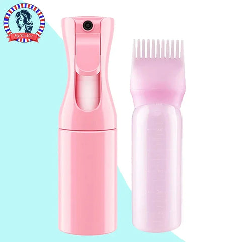 2-Pack Plastic Refillable Continuous Spray Bottles with Root Comb Applicator - Fine Mist Sprayer for Hairstyling Hair Dye Bottle