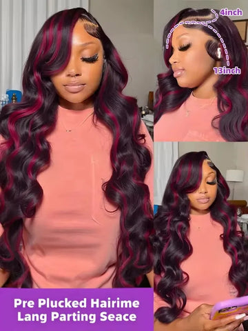 1B/99j Burgundy Highlight Lace Front Wig Brazilian Highlight Body Wave Human Hair Wigs Ombre Colored 13x6 Hd Lace Frontal Wig