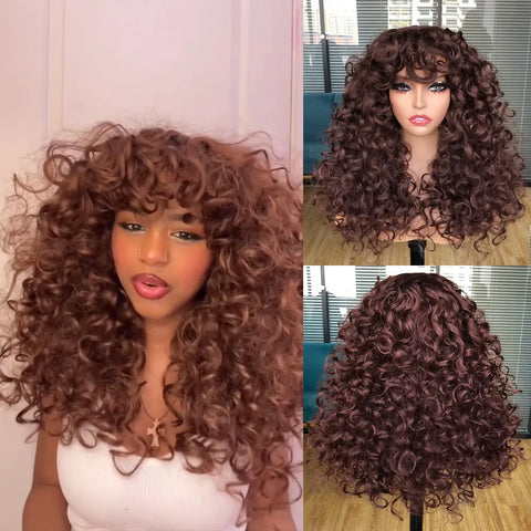 Red Ginger Wig for Women Long Curly Wave Wigs with Bangs Copper Synthetic Wig Natural Cosplay Party Heat Resistant Hair Hihoo