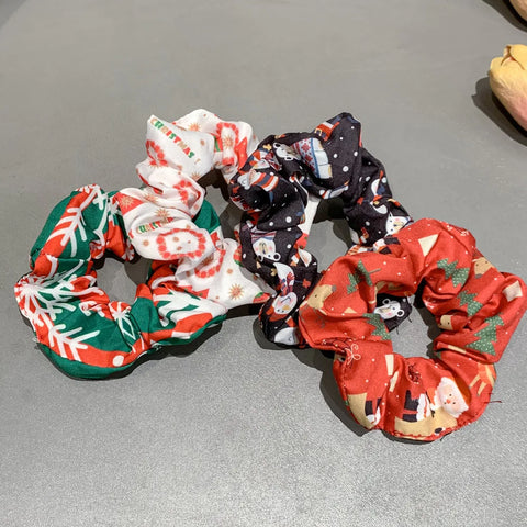 4pcs Set Fashionable Minimalist Girls' Christmas Hair Ties,High-Elasticity Non-Damaging Hair Bands with Christmas Element Prints