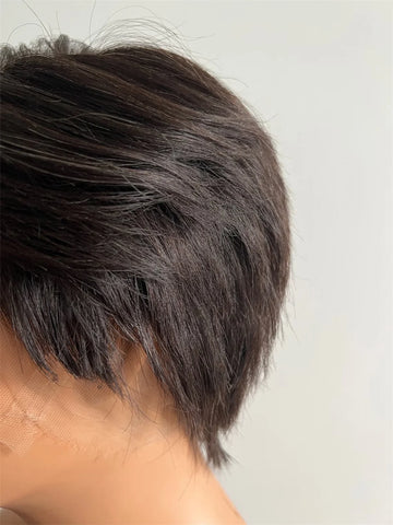 13X4 HD lace Salt and Pepper Pixie Cut Cuticles Aligned Virgin Human Hair front Lace Wig