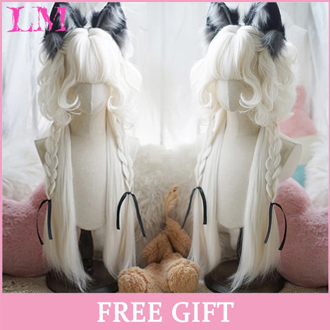 LM Synthetic Hair Long Wave Black And Pink Lolita Wigs For Women Cosplay Wig With Bangs Halloween Christmas Heat Resistant