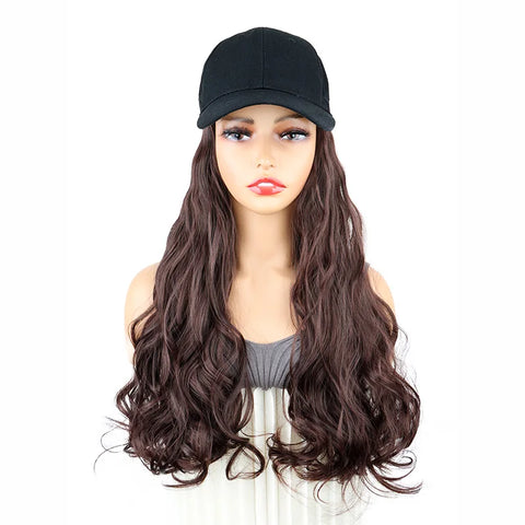 20Inch Synthetic Long Curly Baseball Cap Hat Wigs Heat Resistrant Black Brown Hairpiece for Women