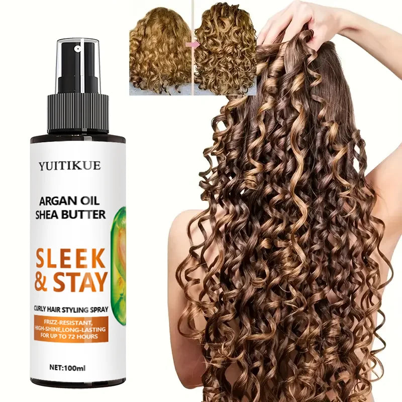 Contains macadamia oil and shea butter, refreshing and long-lasting, curl styling spray, anti-frizz, high-shine and long-lasting