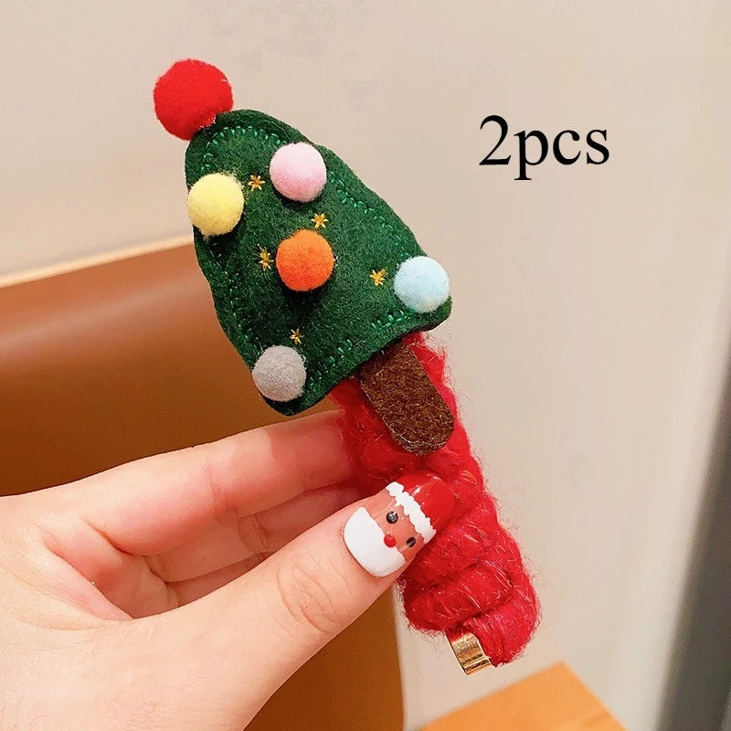 2PCS Hair Ropes Christmas Headwear for Girl Cartoon Elk Deer Tree Kid Cute Party Headband Children Hair Accessory New Year Gift