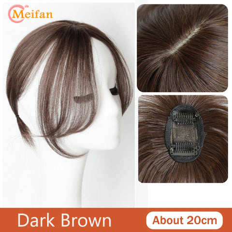MEIFAN Synthetic Middle Part Topper Hairpiece with Bangs Clip-In Bangs Extension Natural Invisible Clourse Hairpiece for Women