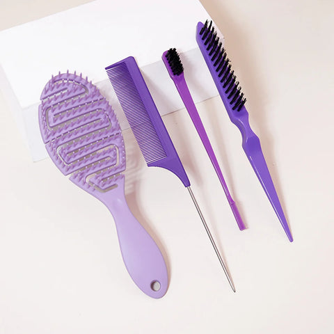 Comb styling set, including mouse tail comb, edge control brush, nylon hair brush, hollow breathable hair brush