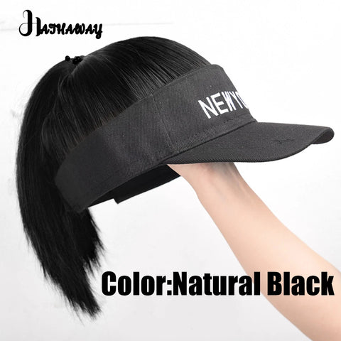 Synthetic Wig Women's Short Hair Hat Wig One Spring And Summer Online Celebrity Cap High Ponytail Straight Hair Sunscreen Hat Fu
