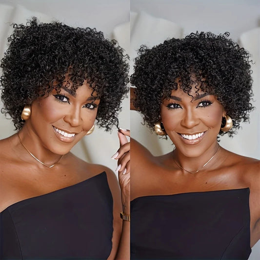 Afro Kinky Curly Wig Human Hair 4A 4B Short Curly Human Hair Wigs for Black Women Pixie KinkyCurly wigs with Bangs Machine Made