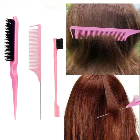 3pcs styling comb set teasing comb triple teasing comb mouse tail comb edge brushing hair tail tool，Special for real hair wigs