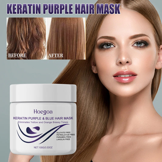 Purple Toning Hair Mask Neutralize Yellow Keratin Deep Conditioner for Blonde Silver Highlighted Hair Color Correcting Treatment