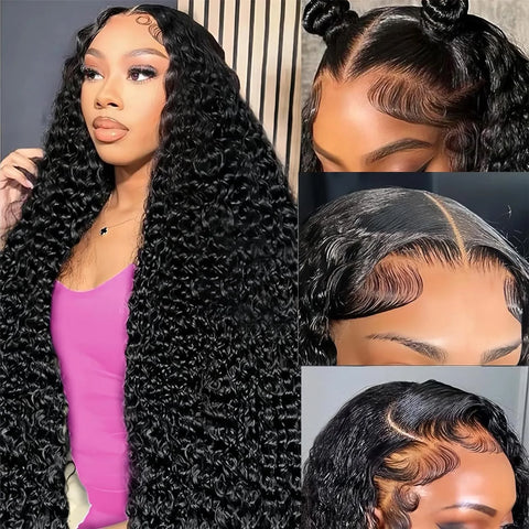 180 Density 13x6 Deep Wave Lace Front Human Hair Wigs 40 Inch 13x4 HD Transparent Water Wave Curly Lace Frontal Human Hair Wig