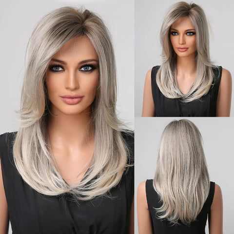Short Straight Blonde Hair For Black Women Shoulder Length Layered Natural Hairline Synthetic Heat Resistant Wig