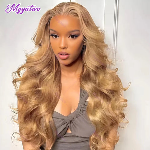 Brazilian #27 Honey Blonde 30 Inch Body Wave 13x4 Lace Front Human Hair Wig 13x6 HD Transparent Lace Frontal Wigs 200% For Women
